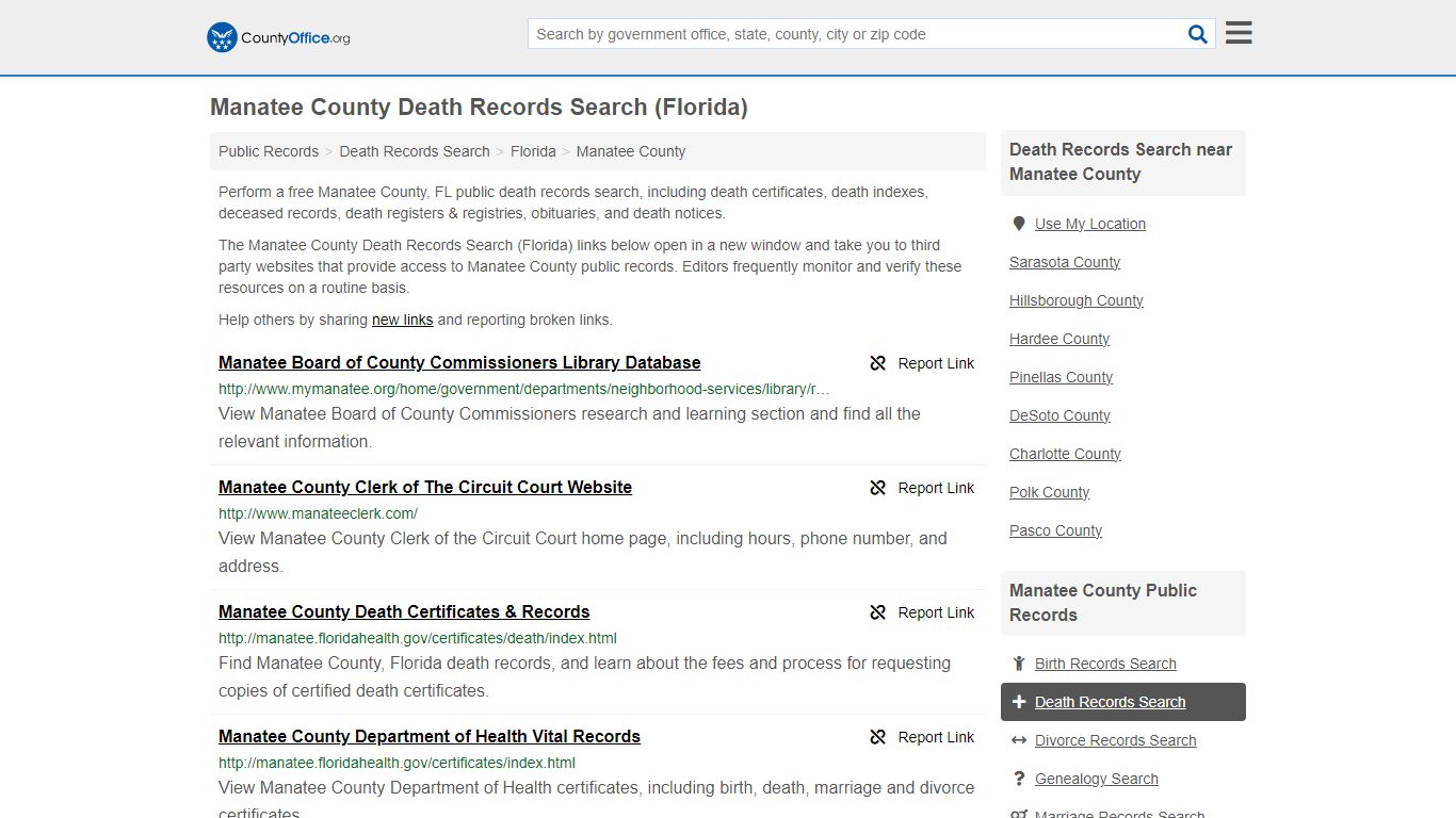 Manatee County Death Records Search (Florida) - County Office